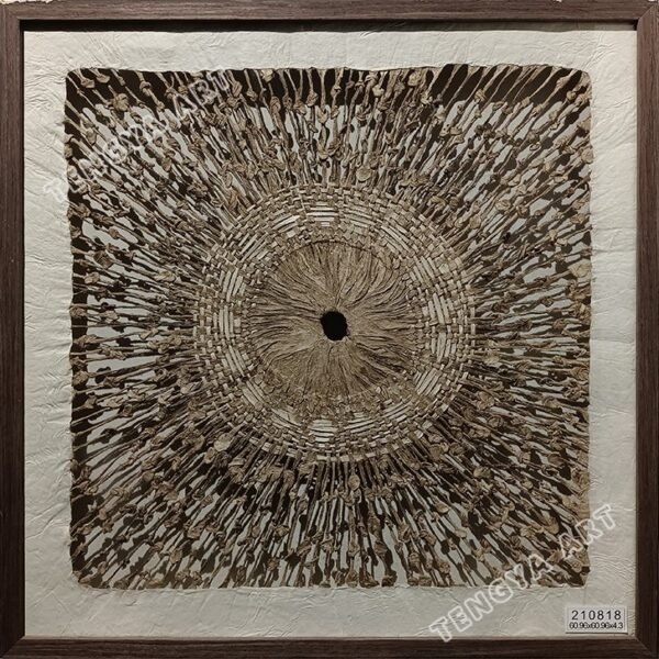 Arte mural tejido a mano con corteza natural y papel